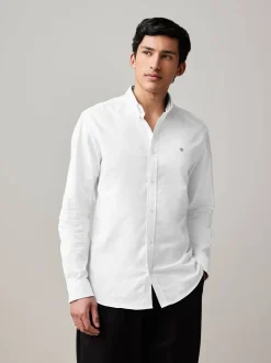 Wit - Oxford-stretchoverhemd met lange mouwen