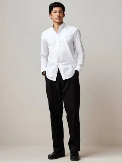 Wit - Oxford-stretchoverhemd met lange mouwen