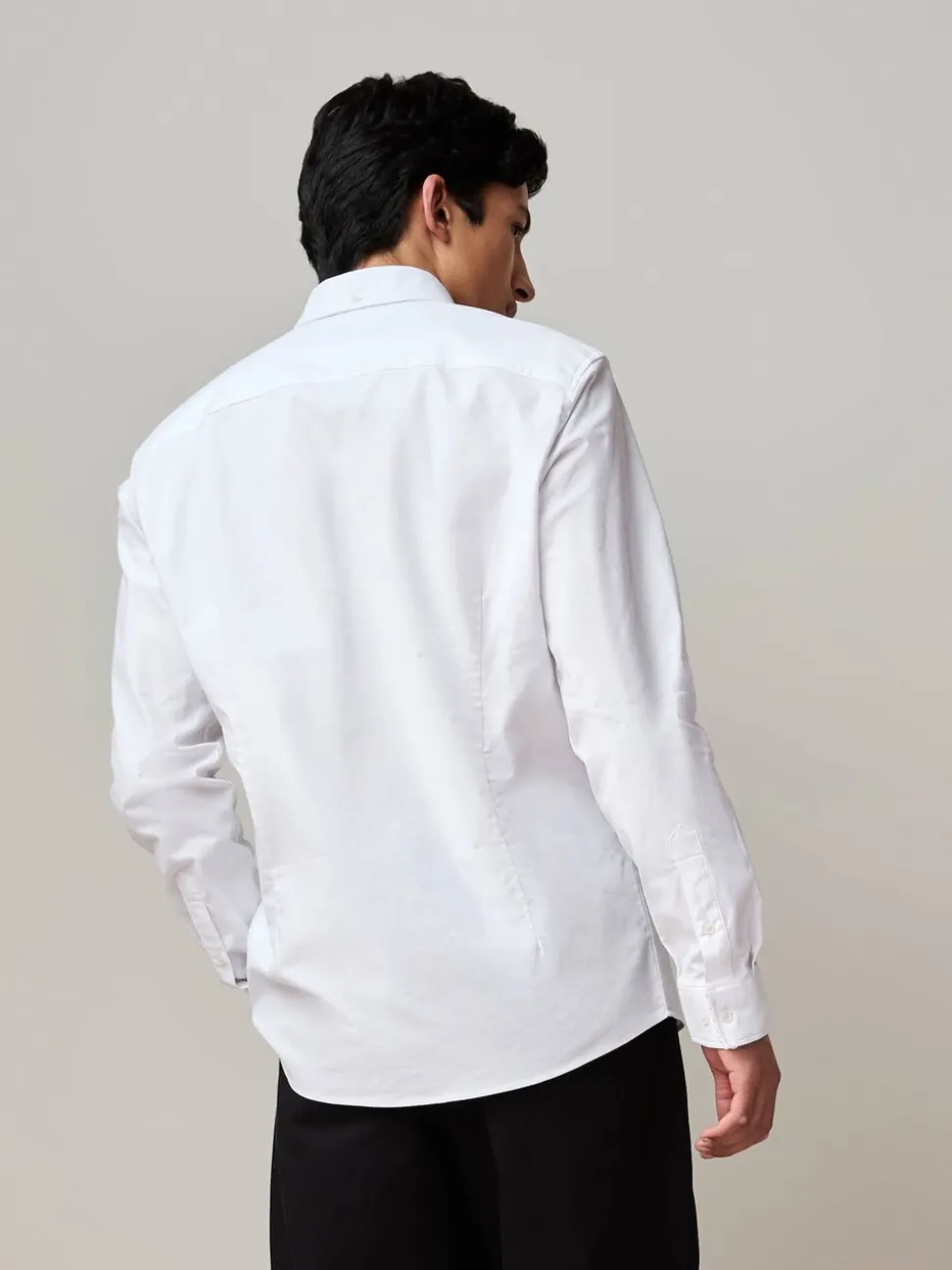 Wit - Oxford-stretchoverhemd met lange mouwen