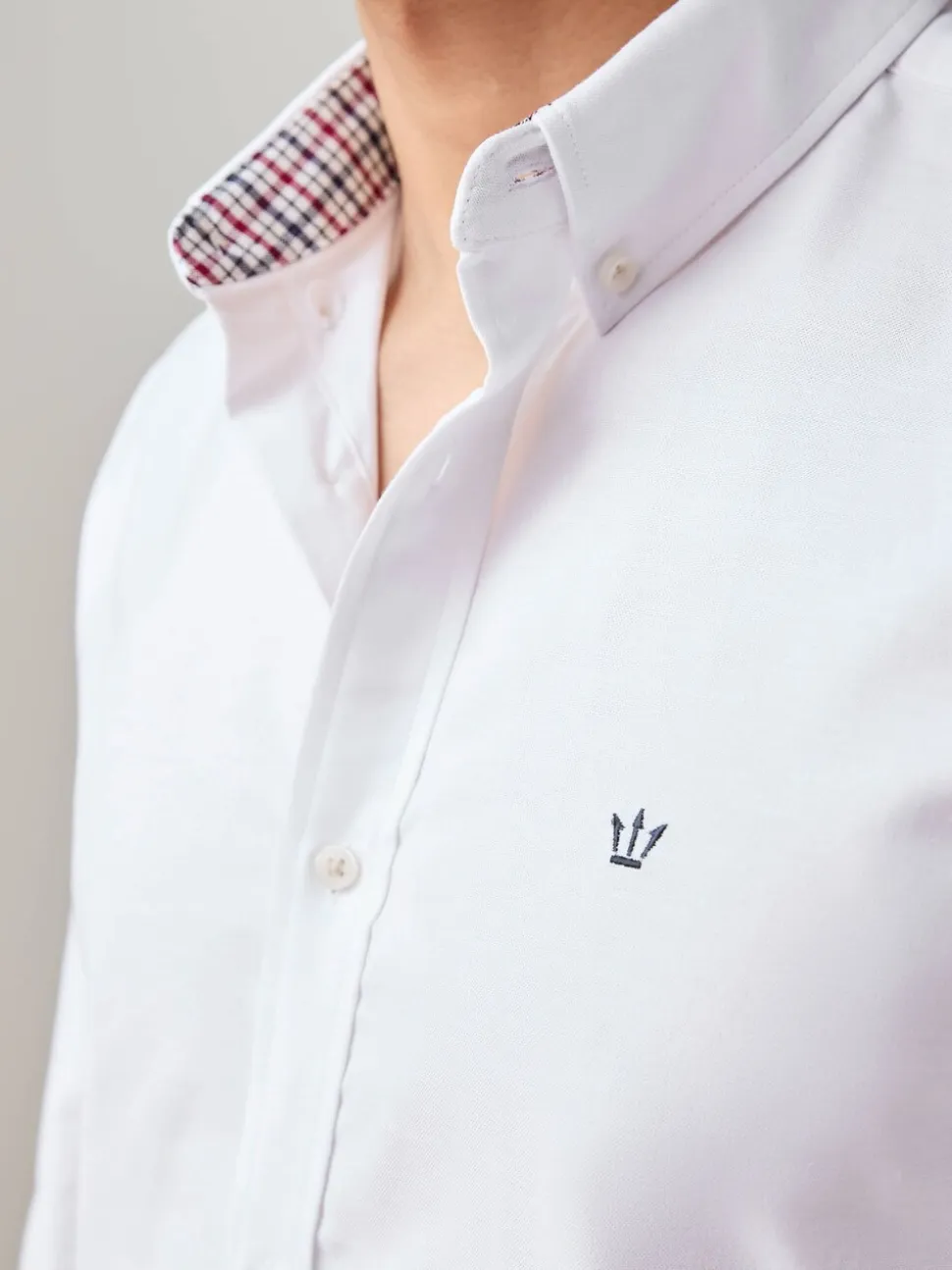 Wit - Oxford-stretchoverhemd met lange mouwen