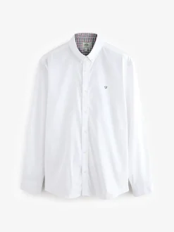 Wit - Oxford-stretchoverhemd met lange mouwen