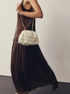 Wit - Pearl Effect Embellished Fringe Clutch Bag