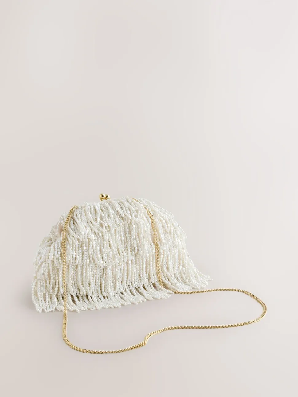 Wit - Pearl Effect Embellished Fringe Clutch Bag