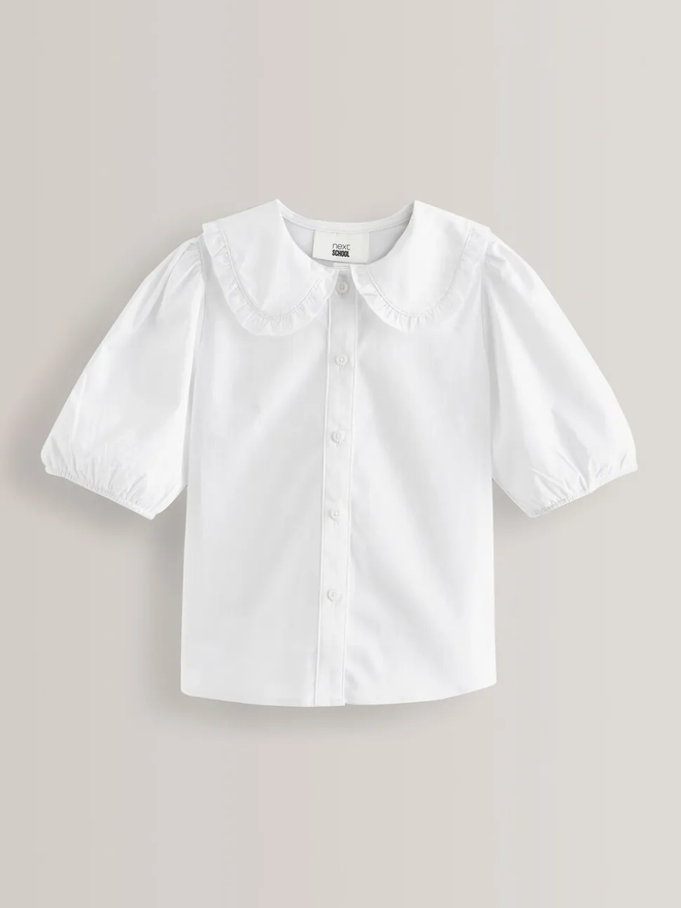 Wit - Premium schoolblouse met kraag met ruches en hoog aandeel katoen (3-14 jr)