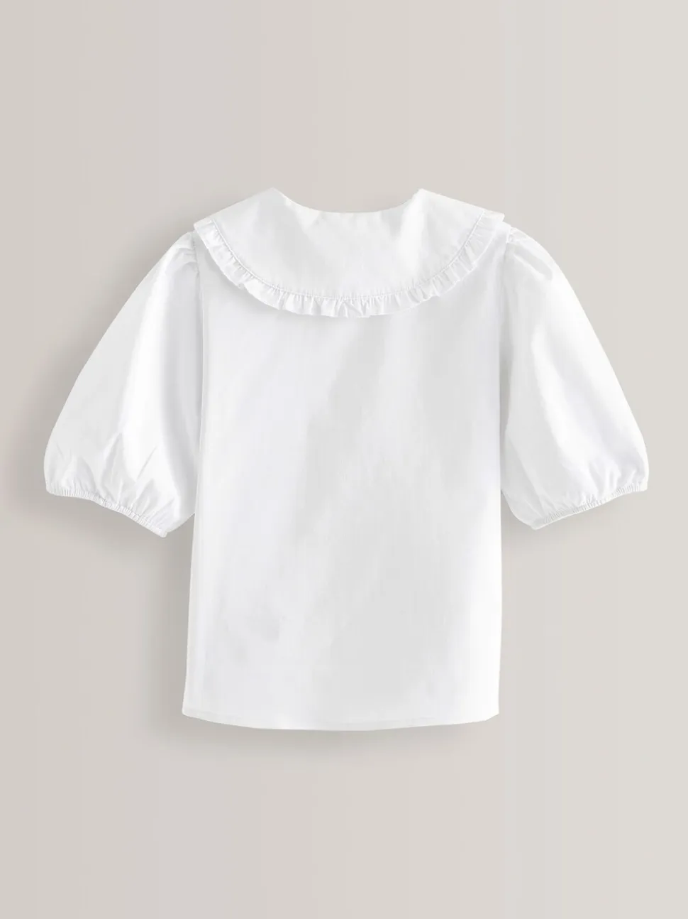 Wit - Premium schoolblouse met kraag met ruches en hoog aandeel katoen (3-14 jr)