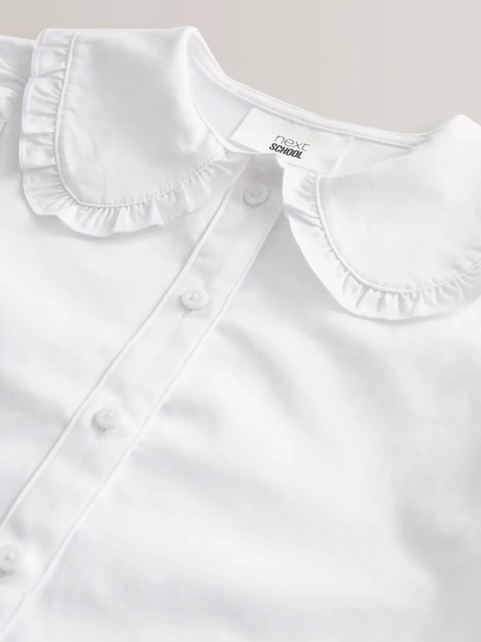 Wit - Premium schoolblouse met kraag met ruches en hoog aandeel katoen (3-14 jr)