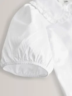 Wit - Premium schoolblouse met kraag met ruches en hoog aandeel katoen (3-14 jr)