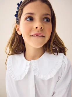 Wit - Schoolblouse met klittenbandsluiting, kraag met ruches en hoog aandeel katoen (3-14jr)