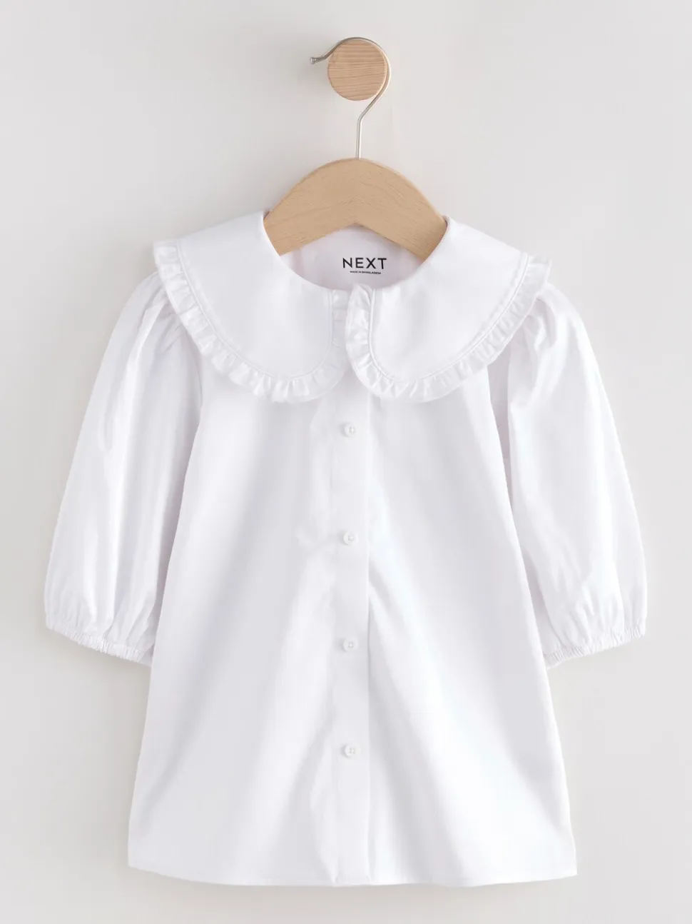 Wit - Schoolblouse met klittenbandsluiting, kraag met ruches en hoog aandeel katoen (3-14jr)