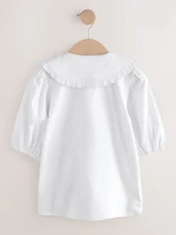 Wit - Schoolblouse met klittenbandsluiting, kraag met ruches en hoog aandeel katoen (3-14jr)