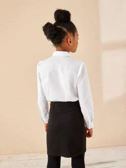 Wit - Schoolblouse met lange mouwen en kantafwerking (3-14 jr)