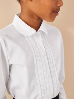 Wit - Schoolblouse met lange mouwen en kantafwerking (3-14 jr)