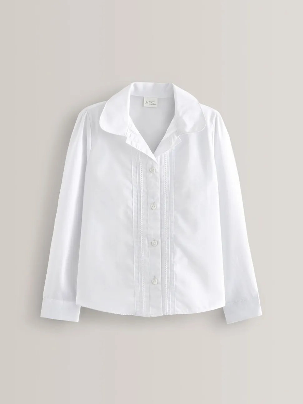 Wit - Schoolblouse met lange mouwen en kantafwerking (3-14 jr)