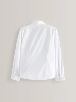 Wit - Schoolblouse met lange mouwen en kantafwerking (3-14 jr)