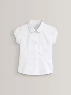 Wit - Schoolblouse met pofmouwen (3-16 jr)