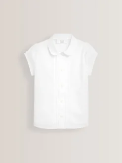 Wit - Schoolblouse met pofmouwen en kantafwerking (3-14 jr)
