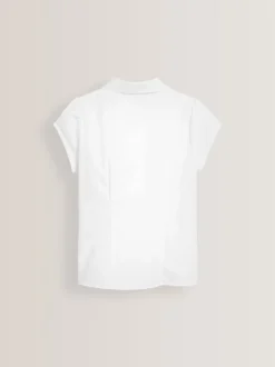Wit - Schoolblouse met pofmouwen en kantafwerking (3-14 jr)
