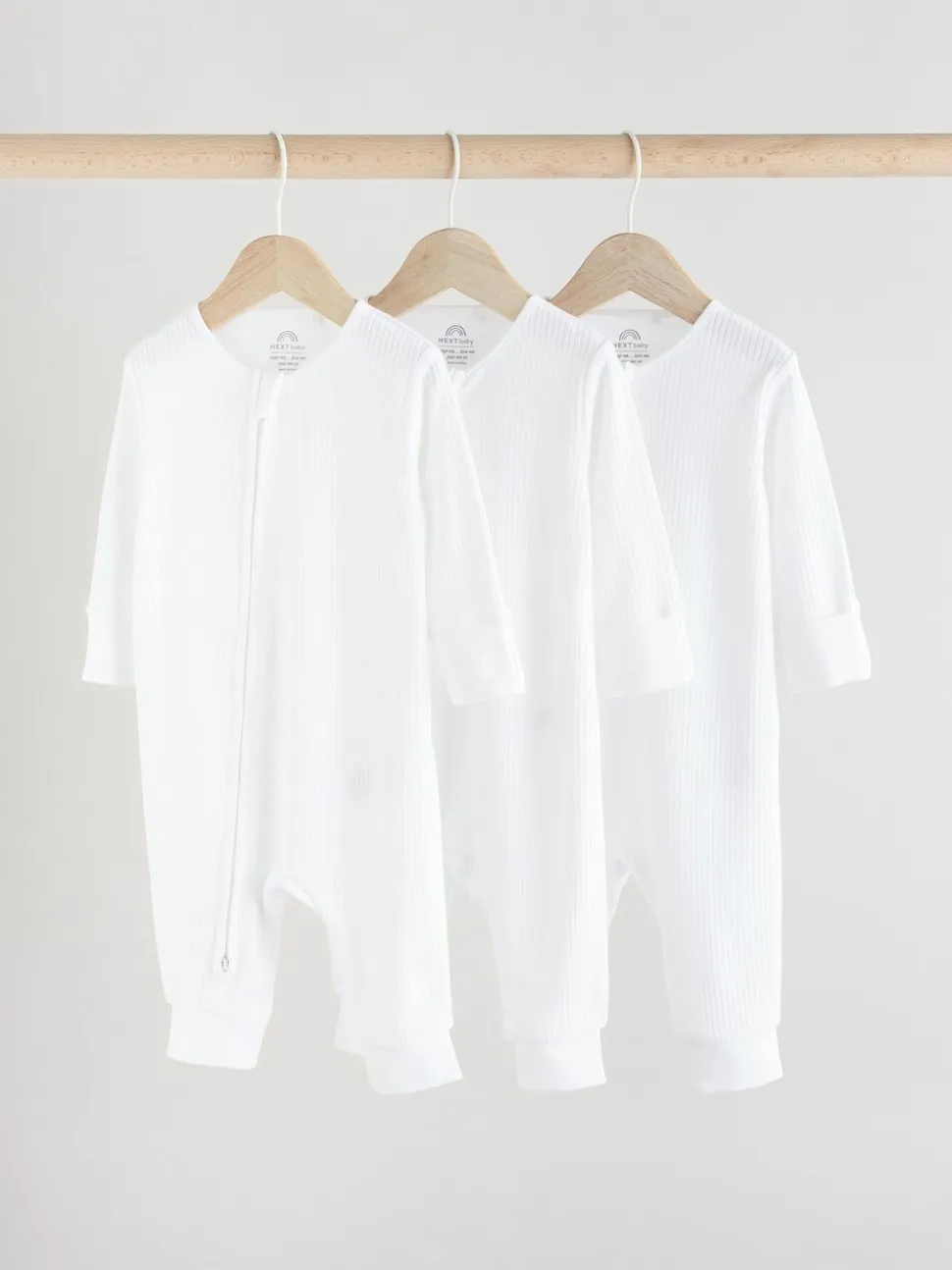 Wit - Set van 3 babypyjama's zonder voetjes met tweewegrits van 100% katoen (0mnd -2jr)