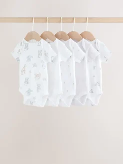 Wit - Set van 5 babyrompertjes met korte mouwen