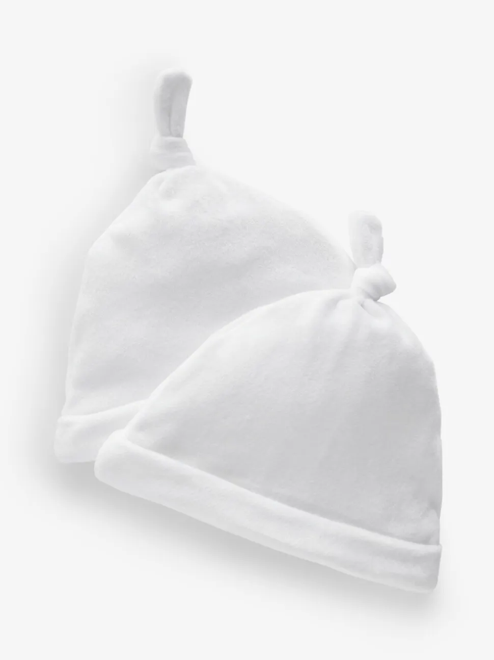 Wit - Set van 2 velours babyhoeden met gestrikte bovenkant (0-12mnd)