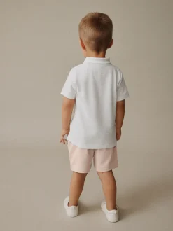 Wit - Set van poloshirt met textuur en korte mouwen en shorts (3 mnd - 7 jr)