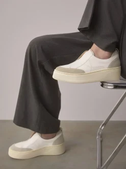 Wit - Signature leren instapsneakers met dikke zool en plateauzool