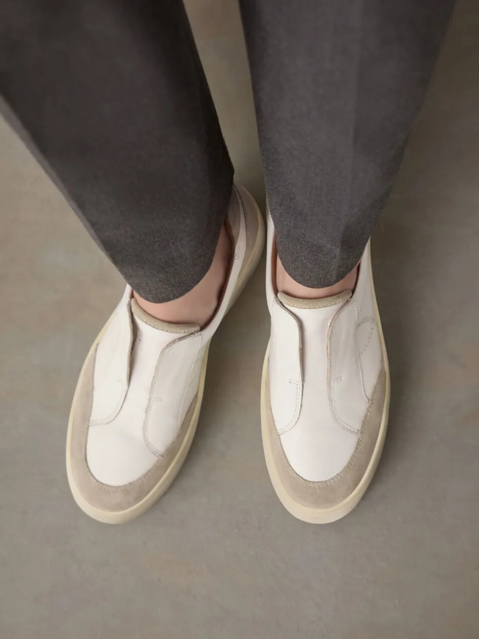 Wit - Signature leren instapsneakers met dikke zool en plateauzool