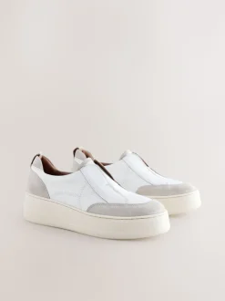 Wit - Signature leren instapsneakers met dikke zool en plateauzool