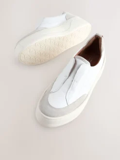 Wit - Signature leren instapsneakers met dikke zool en plateauzool