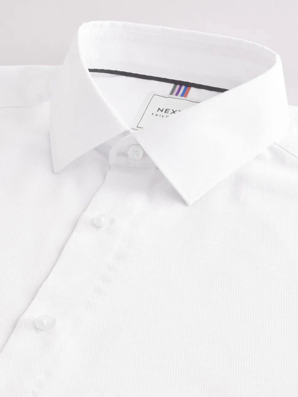 Wit - Slim Fit - Eenvoudig te strijken slim fit overhemd met textuur en dubbele manchetten