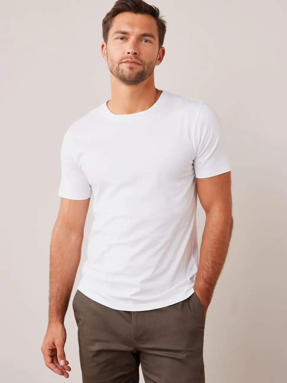 Wit - Slim Fit - Essentieel katoenen T-shirt met ronde hals