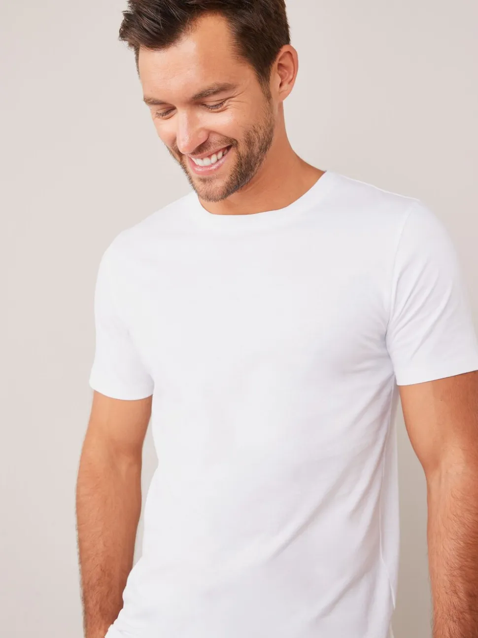 Wit - Slim Fit - Essentieel katoenen T-shirt met ronde hals