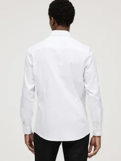 Wit - Slim Fit - Gemakkelijk te strijken Oxford overhemd met doorlopende knopen