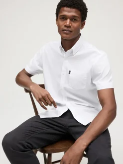 Wit - Slim Fit - Gemakkelijk te strijken Oxford overhemd met korte mouwen en knopen
