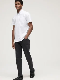 Wit - Slim Fit - Gemakkelijk te strijken Oxford overhemd met korte mouwen en knopen