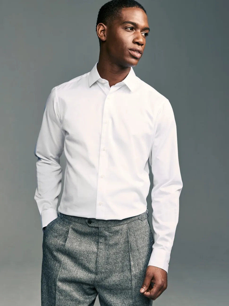 Wit - Slim Fit - Onderhoudsvriendelijk, getextureerd, slim fit overhemd met enkele manchet