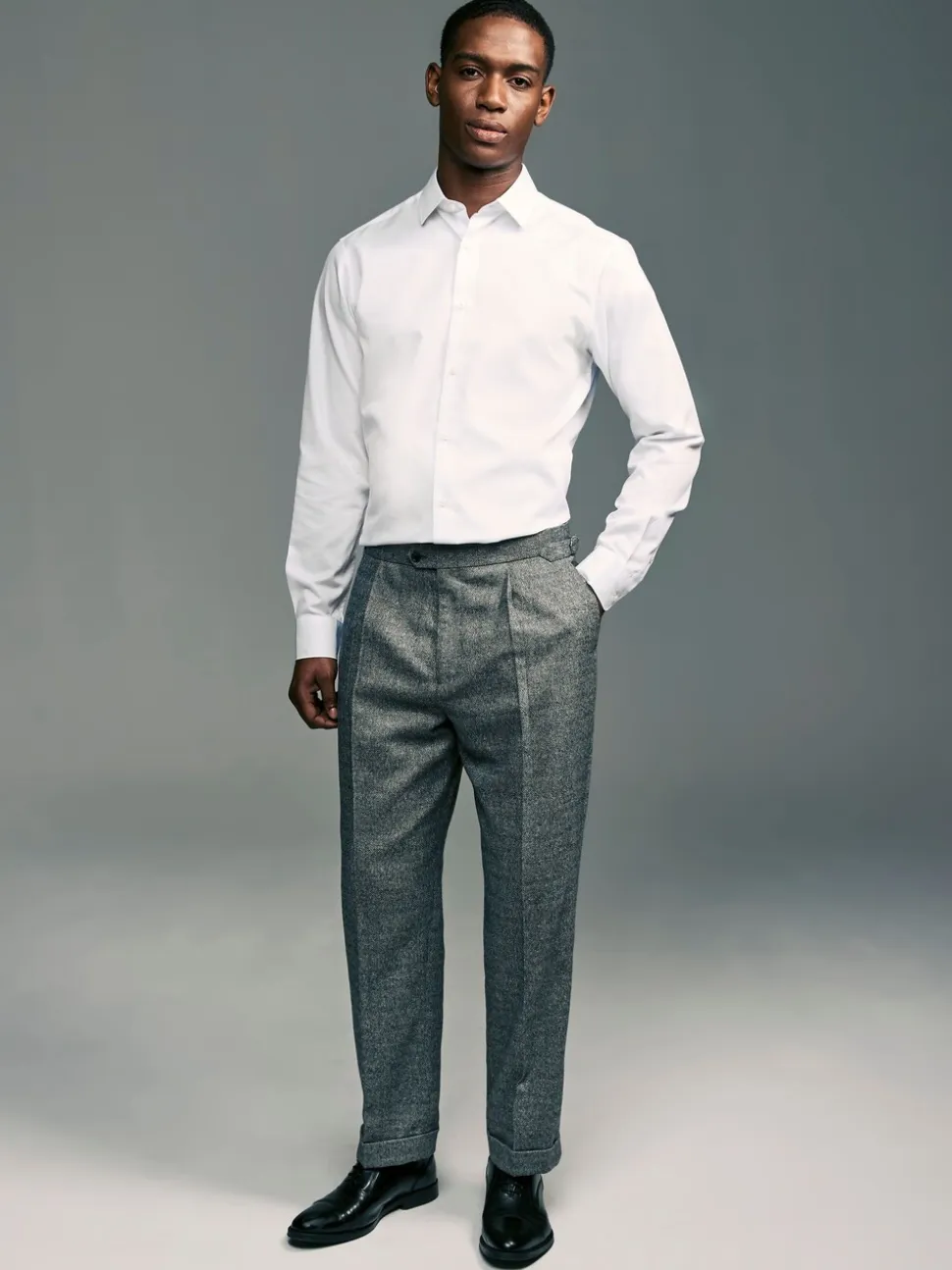 Wit - Slim Fit - Onderhoudsvriendelijk, getextureerd, slim fit overhemd met enkele manchet
