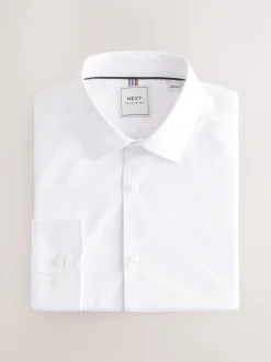 Wit - Slim Fit - Onderhoudsvriendelijk, getextureerd, slim fit overhemd met enkele manchet