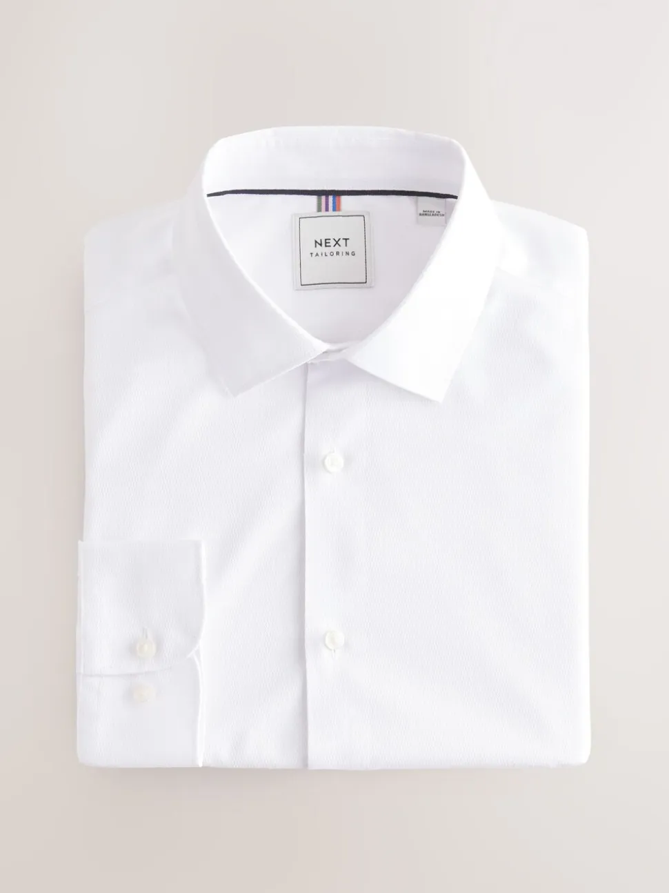 Wit - Slim Fit - Onderhoudsvriendelijk, getextureerd, slim fit overhemd met enkele manchet