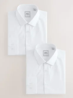 Wit - Slim Fit - Onderhoudsvriendelijke nette overhemden met lange mouwen met enkele manchetten, verpakking van 2