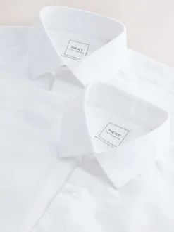 Wit - Slim Fit - Onderhoudsvriendelijke nette overhemden met lange mouwen met enkele manchetten, verpakking van 2