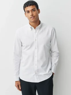 Wit - Slim Fit - Oxford-hemd met lange mouwen