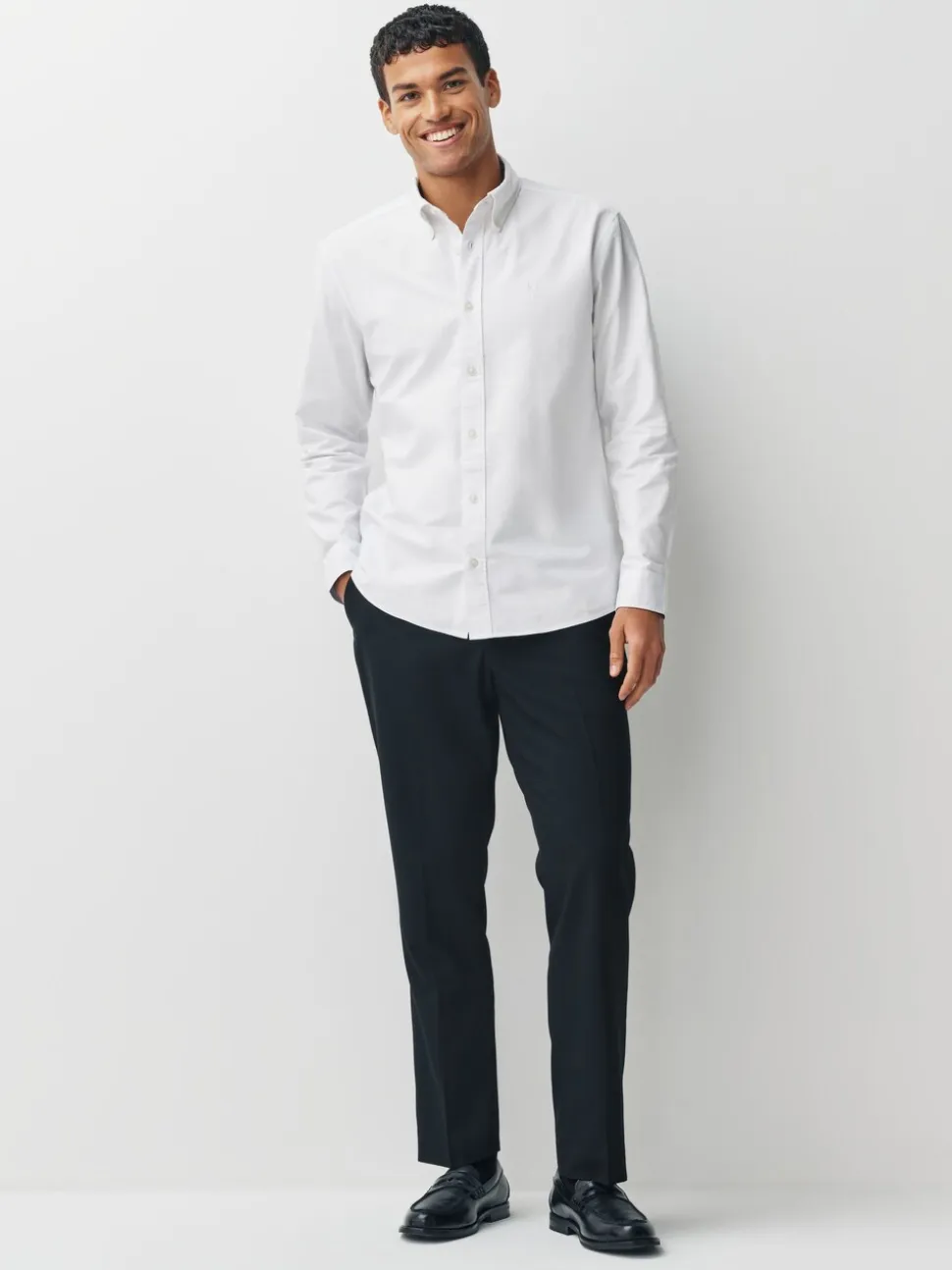 Wit - Slim Fit - Oxford-hemd met lange mouwen