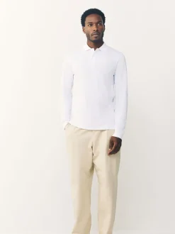 Wit - Slim Fit - Piqué polo met lange mouwen