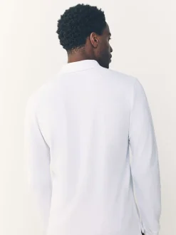 Wit - Slim Fit - Piqué polo met lange mouwen
