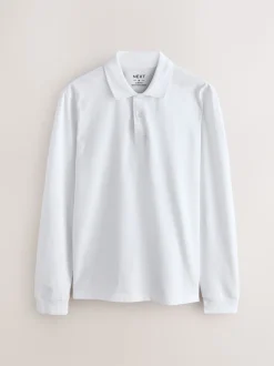 Wit - Slim Fit - Piqué polo met lange mouwen
