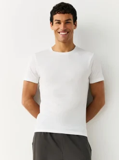 Wit - Slim Fit - Set van 2 100% katoenen T-shirts met laagjes