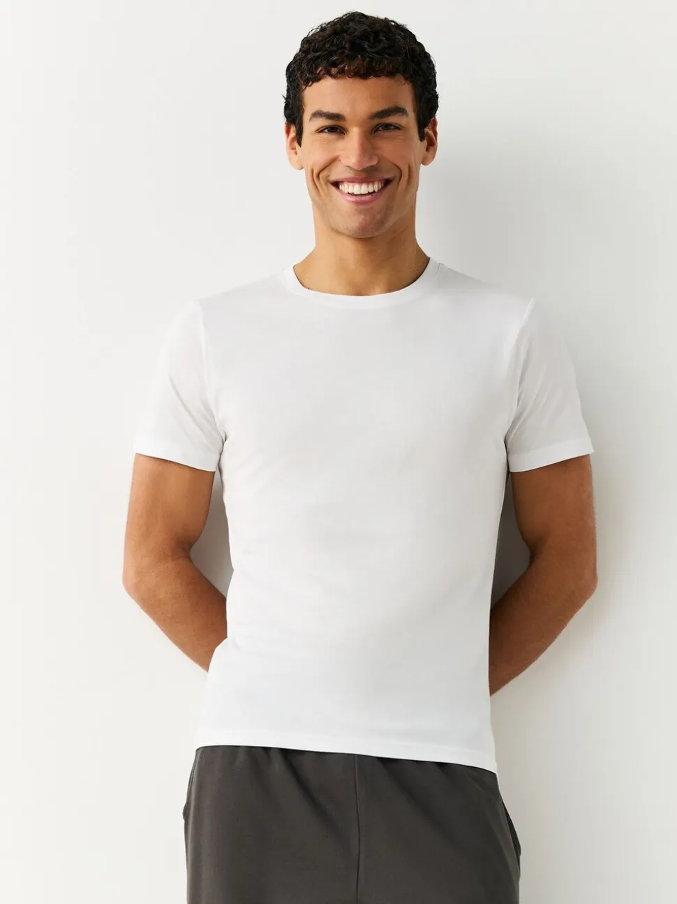 Wit - Slim Fit - Set van 2 100% katoenen T-shirts met laagjes