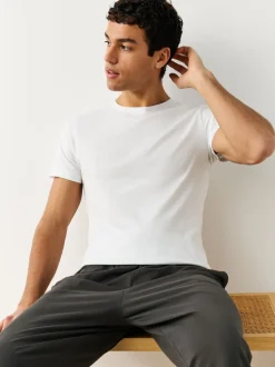 Wit - Slim Fit - Set van 5 100% katoenen T-shirts met laagjes