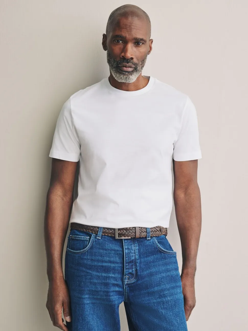 Wit - Slim Fit - Signature SUPIMA® katoenen T-shirt met ronde hals